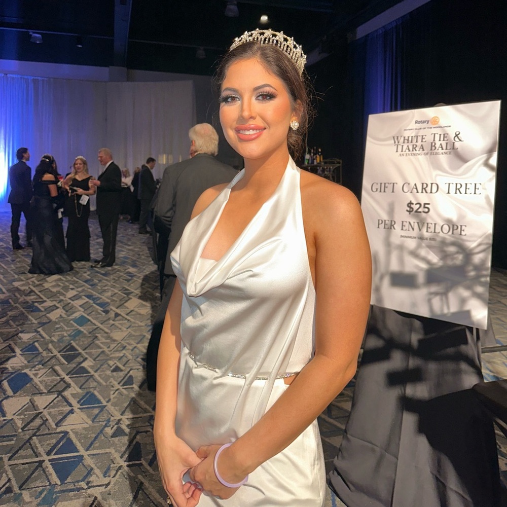 White Halter Rhinestone Gown - Picture 4 of 4